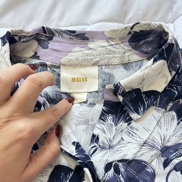 Maeve Anthropologie Hibiscus Bloom Shirtdress Womens Small Buttons Floral Blue - Picture 2 of 8